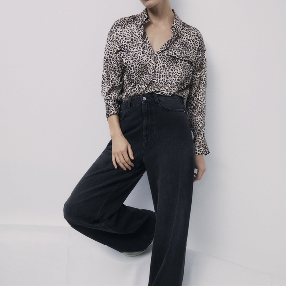 Zara Animal Print Satin Shirt - Picture 1 of 5